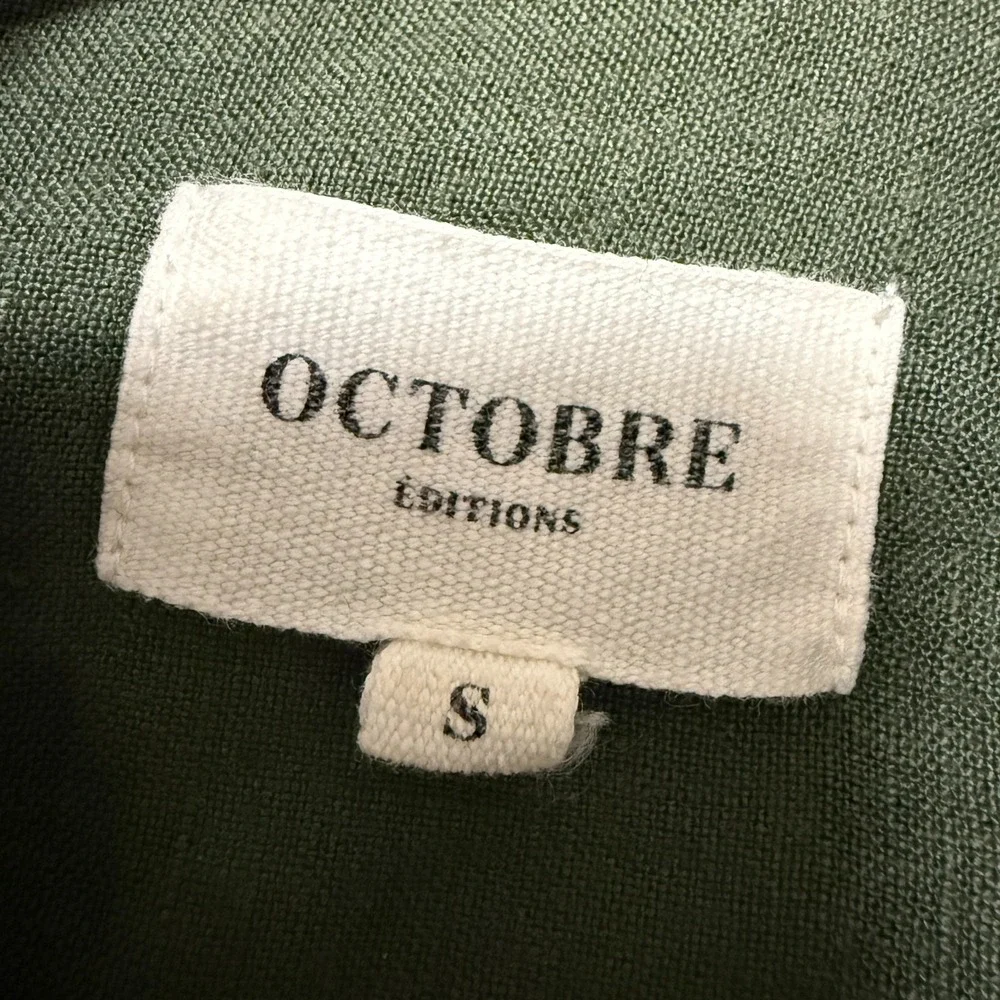 Octobre Editions Button Down Shirt Mens Sz S Green Linen Earthcore Smart Casual